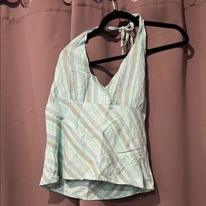 Striped Halter Neck Women Top